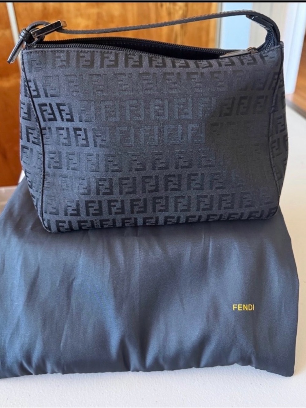 VINTAGE Fendi Black FF Jacquard MINI HANDLE BAG W DUSTBAG NO STAINS